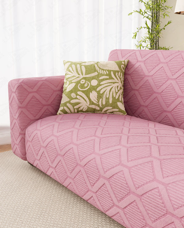 Lukzer Pastel Shades Textured Sofa Cover -  Pink Diamond (SC-154-01)