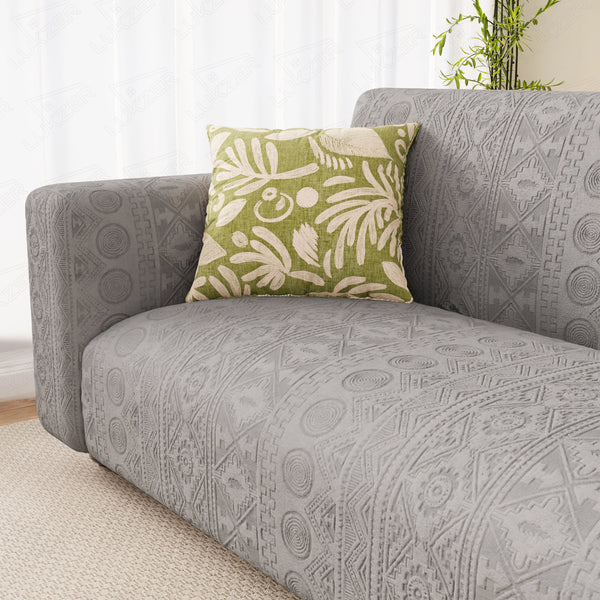 Lukzer Pastel Shades Textured Sofa Cover - Light Grey Tribal Design (SC-072-01)