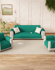 Lukzer Polyester Blend Quilted Sofa Cover Mat (350 GSM)| Full Coverage with Arms & Back Belt | Machine Washable Sofa Runner with Storage Side Pocket