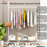 Lukzer Single Pole Portable Metal Garment Rack with Bottom Shelf (MGR-007/White)