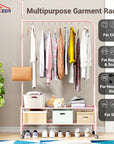 Lukzer Multipurpose Single Pole Metal Garment Rack with Wheels & 2 Bottom Shelves - (MGR-006) (White, Gold, Grey, Pink, Deep Sea, Black)