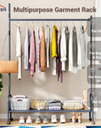 Lukzer Single Rod Garment Rack with Bottom Shelf | Cloth Organizer for Hanging Kurtas, Jackets, Bags in Bedroom, Office, Hostel & More (MGR-003)