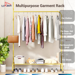 Lukzer Single Pole Portable Metal Garment Rack with Bottom Shelf (MGR-007/Gold)