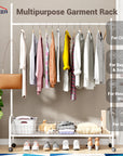 Lukzer Single Rod Garment Rack with Bottom Shelf | Cloth Organizer for Hanging Kurtas, Jackets, Bags in Bedroom, Office, Hostel & More (MGR-003)
