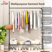 Lukzer Single Pole Portable Metal Garment Rack with Bottom Shelf (MGR-007/Black)