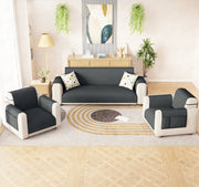 Lukzer Quilted Stipple Blue Sofa Cover Mat with Storage Side Pocket | 350 GSM Polyester Blend Full Coverage with Arms & Back Belt | Machine Washable Sofa Runner.