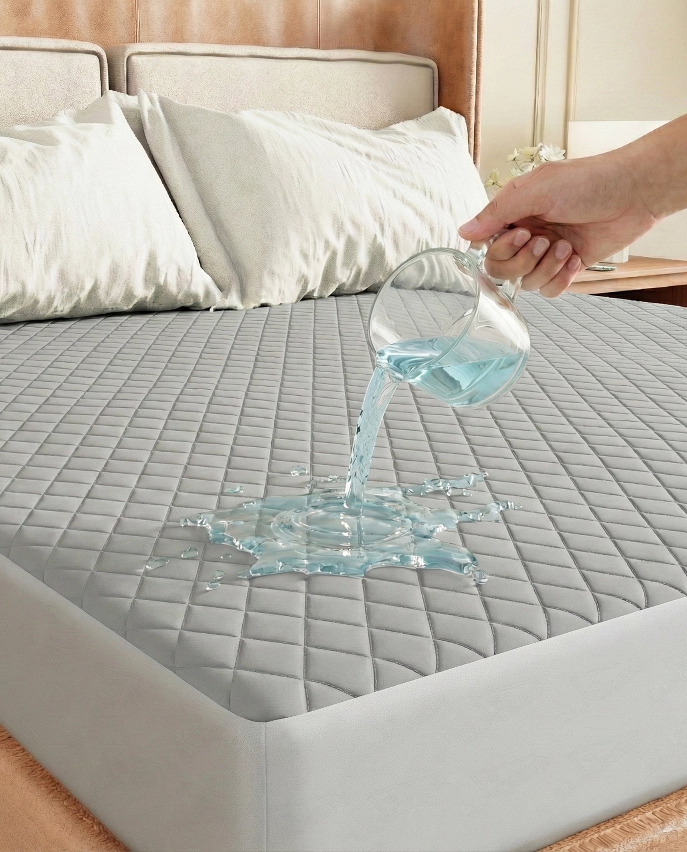 Lukzer Quilted Cotton Waterproof Mattress Protector Grey (MTP-QGR-001)