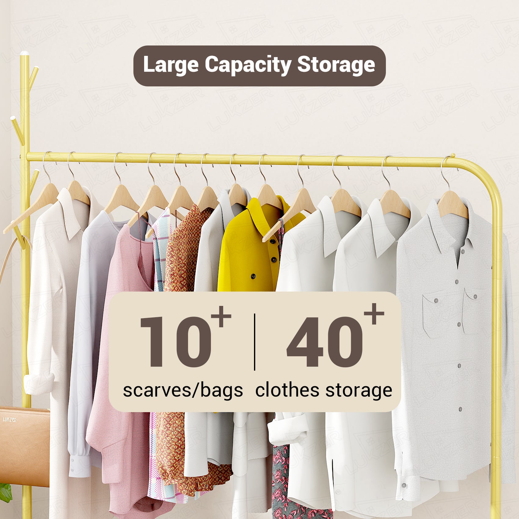 Lukzer Single Pole Portable Metal Garment Rack with Bottom Shelf (MGR-007/Gold)