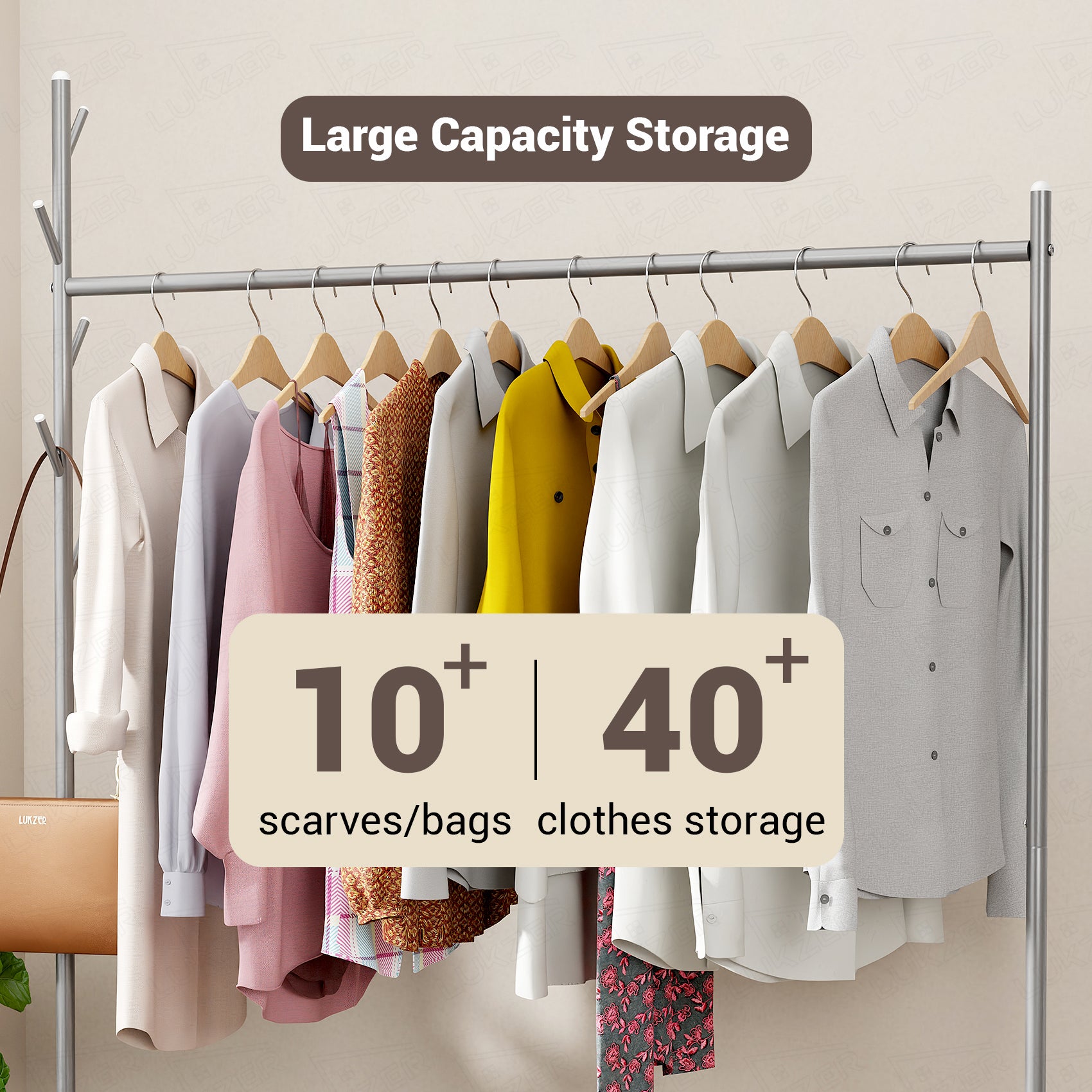 Lukzer Single Rod Garment Rack with Bottom Shelf | Cloth Organizer for Hanging Kurtas, Jackets, Bags in Bedroom, Office, Hostel &amp; More (MGR-003)
