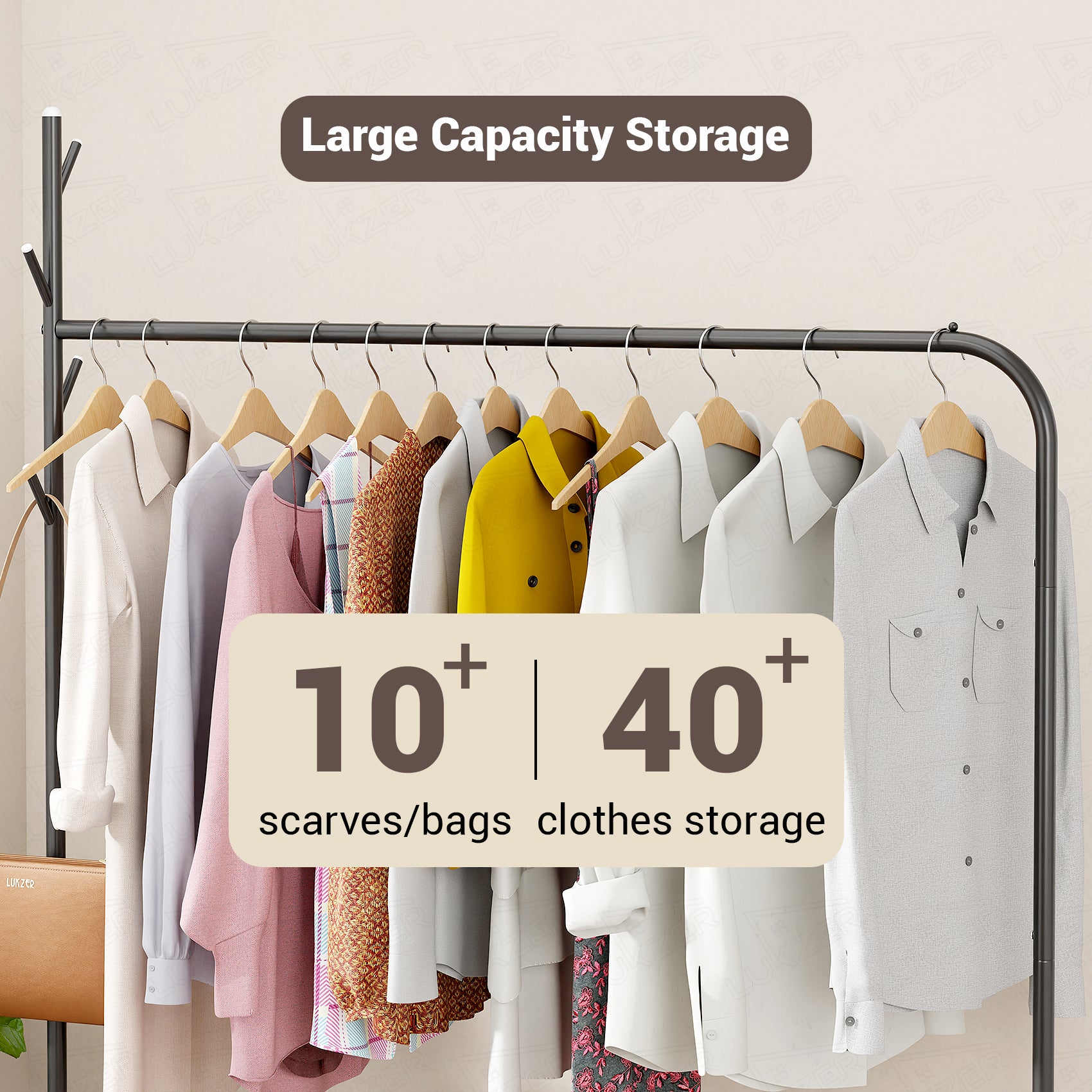 Lukzer Single Pole Portable Metal Garment Rack with Bottom Shelf (MGR-007/Black)