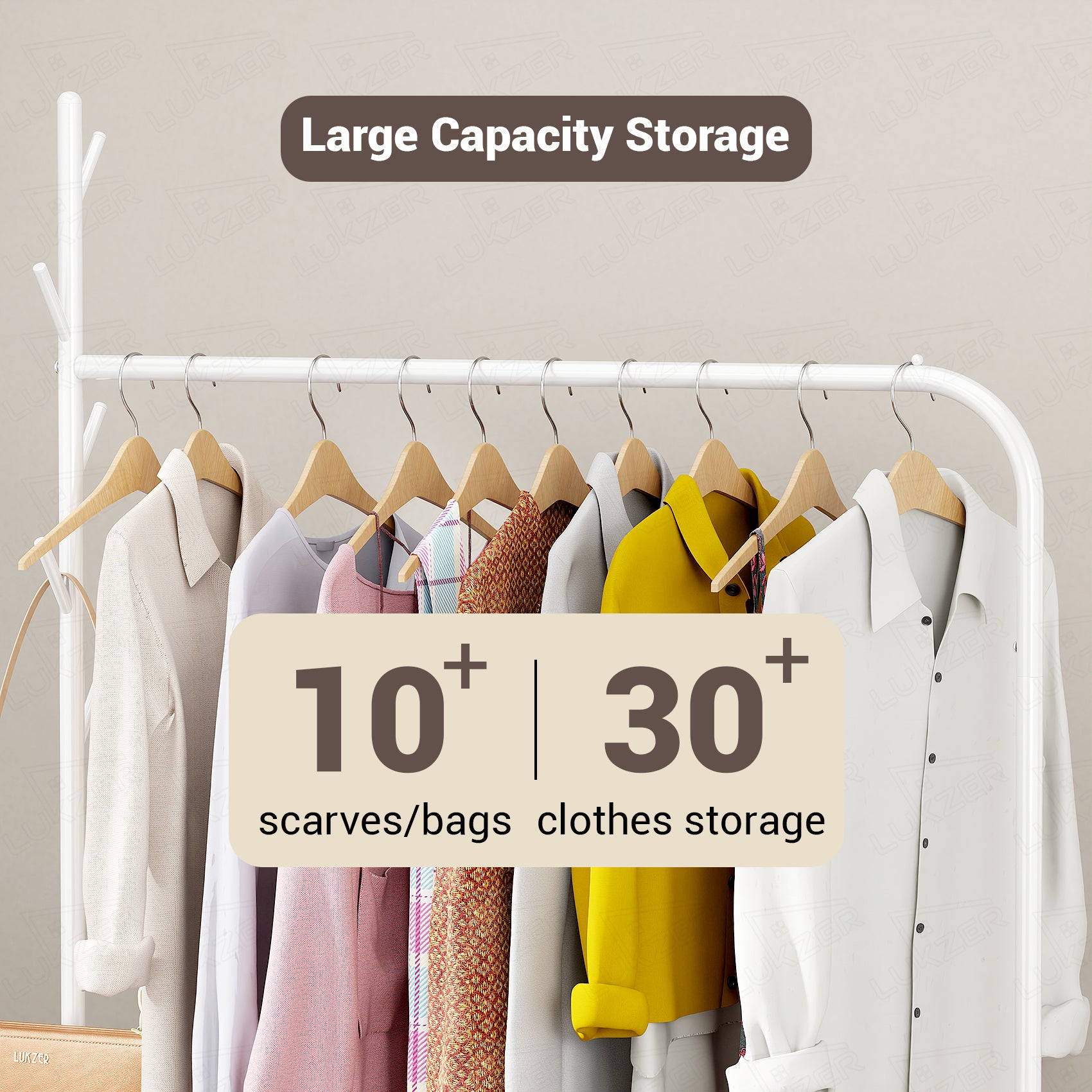 Lukzer Multipurpose Single Pole Metal Garment Rack with Wheels &amp; 2 Bottom Shelves - (MGR-006) (White, Gold, Grey, Pink, Deep Sea, Black)
