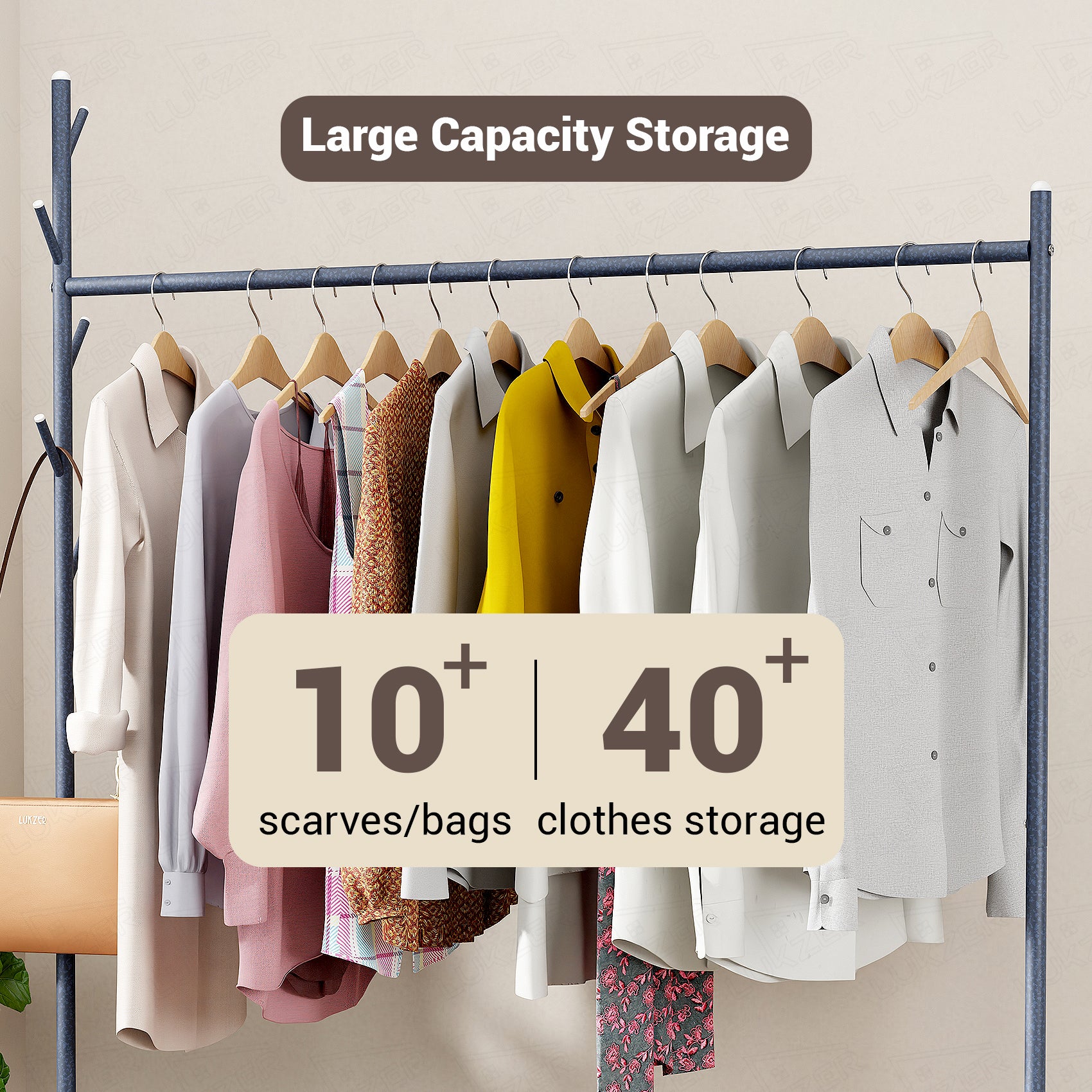 Lukzer Single Rod Garment Rack with Bottom Shelf | Cloth Organizer for Hanging Kurtas, Jackets, Bags in Bedroom, Office, Hostel &amp; More (MGR-003)