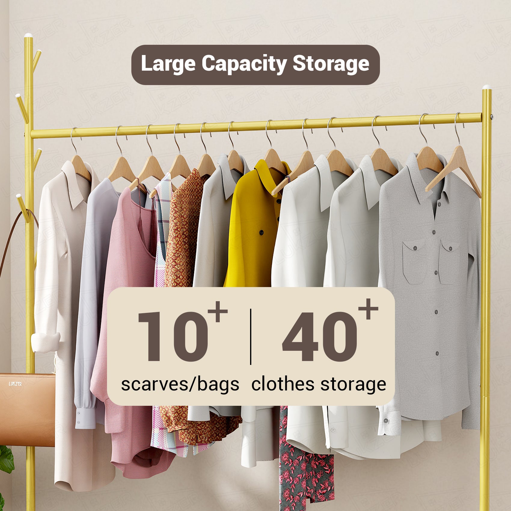 Lukzer Single Rod Garment Rack with Bottom Shelf | Cloth Organizer for Hanging Kurtas, Jackets, Bags in Bedroom, Office, Hostel &amp; More (MGR-003)