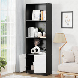 Lukzer 4-Layer Engineered Wood Bookshelf with Door | Multipurpose Rack (MR-020/Black)
