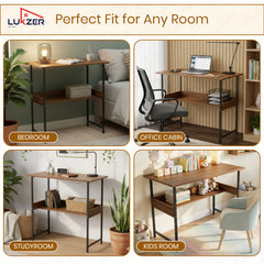 Lukzer Metal & Engineered Wood Kids Study Table with Open Shelf (MST-004S/Black & Oak Brown)