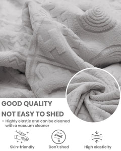 Lukzer Pastel Shades Textured Sofa Cover - Light Grey Tribal Design (SC-072-01)