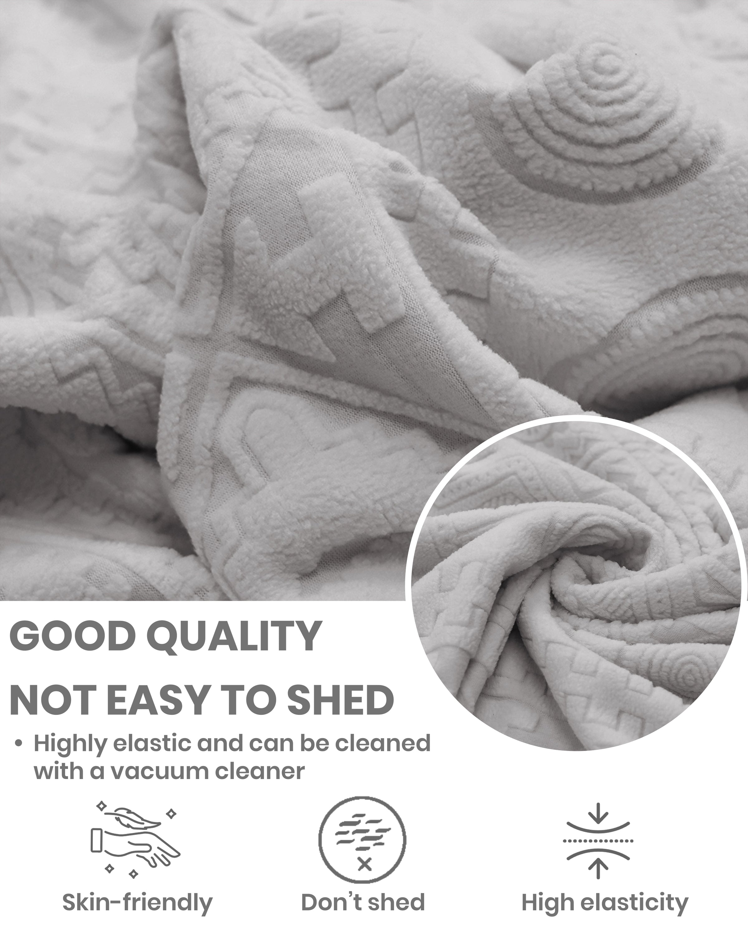 Lukzer Pastel Shades Textured Sofa Cover - Light Grey Tribal Design (SC-072-01)