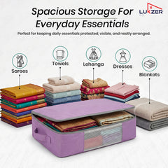 Lukzer 12Pcs Lavender Foldable Saree Cover/Bags with Zip & Mesh Window (Nylon)