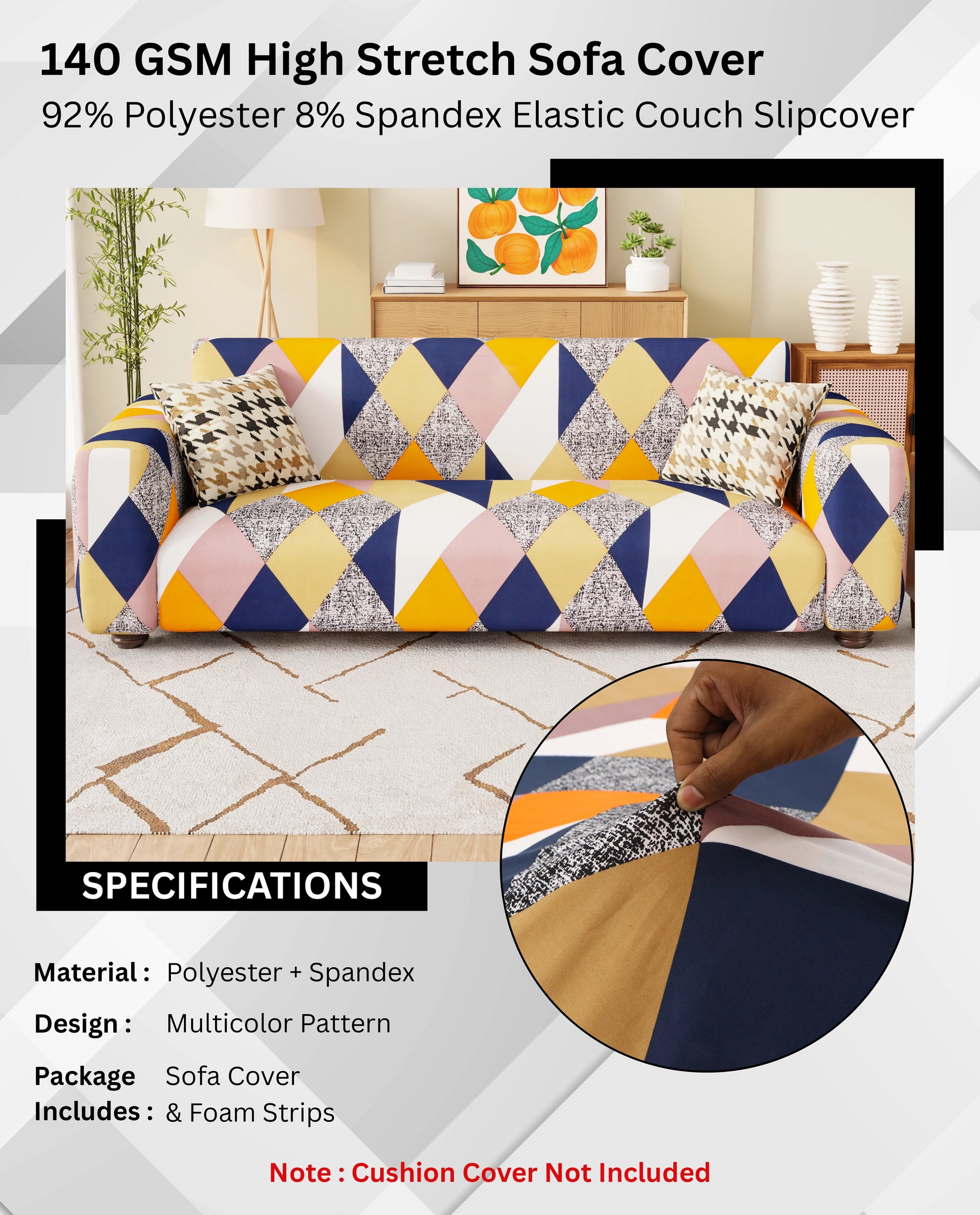 Lukzer Polyester Sofa Cover - Multicolor (SC-044-01)