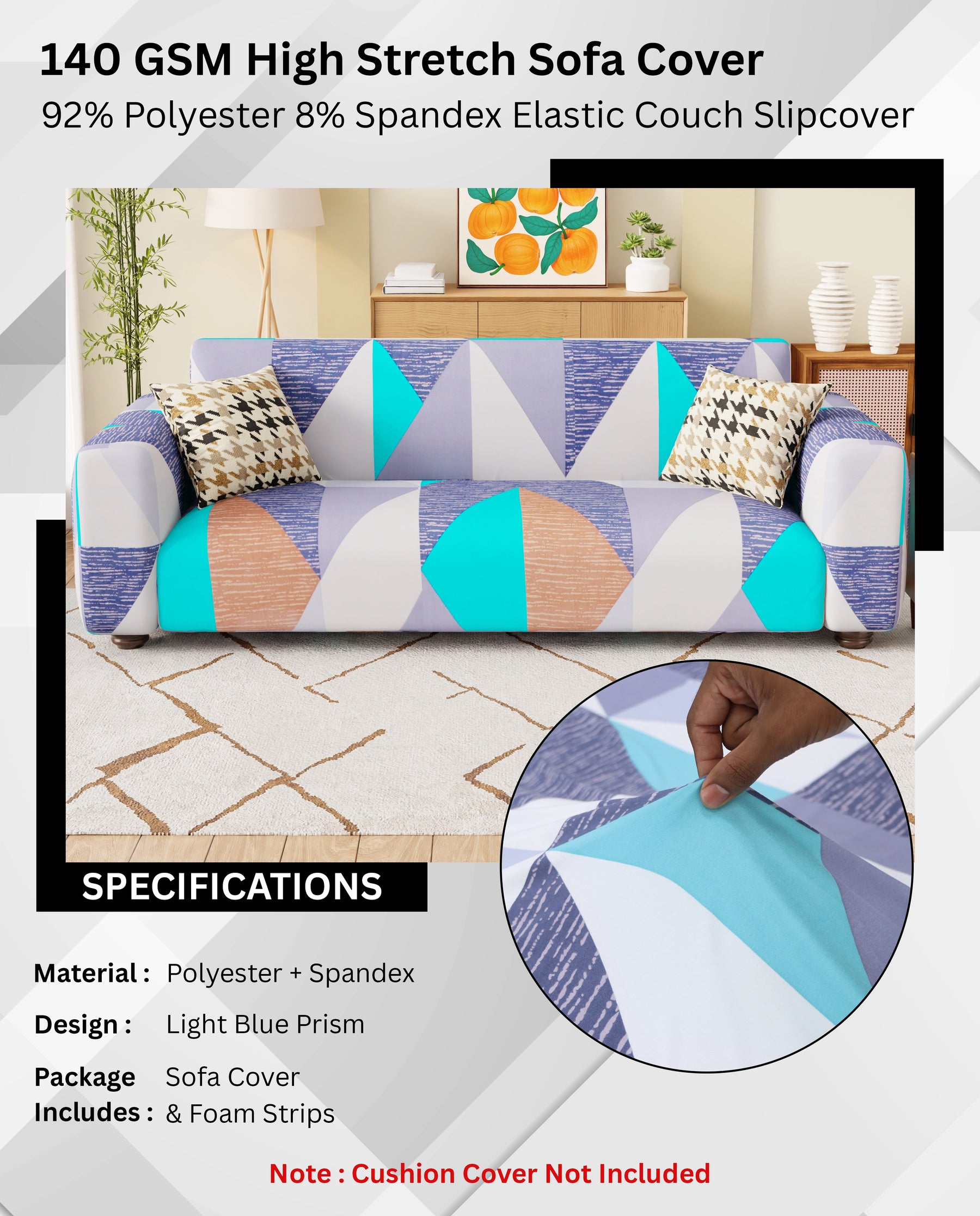 Lukzer Polyester Sofa Cover - Prism Light Blue (SC-046-01)