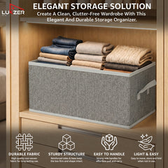 Lukzer 3Pcs Grey Foldable Clothes Organiser Storage Box (Jute)