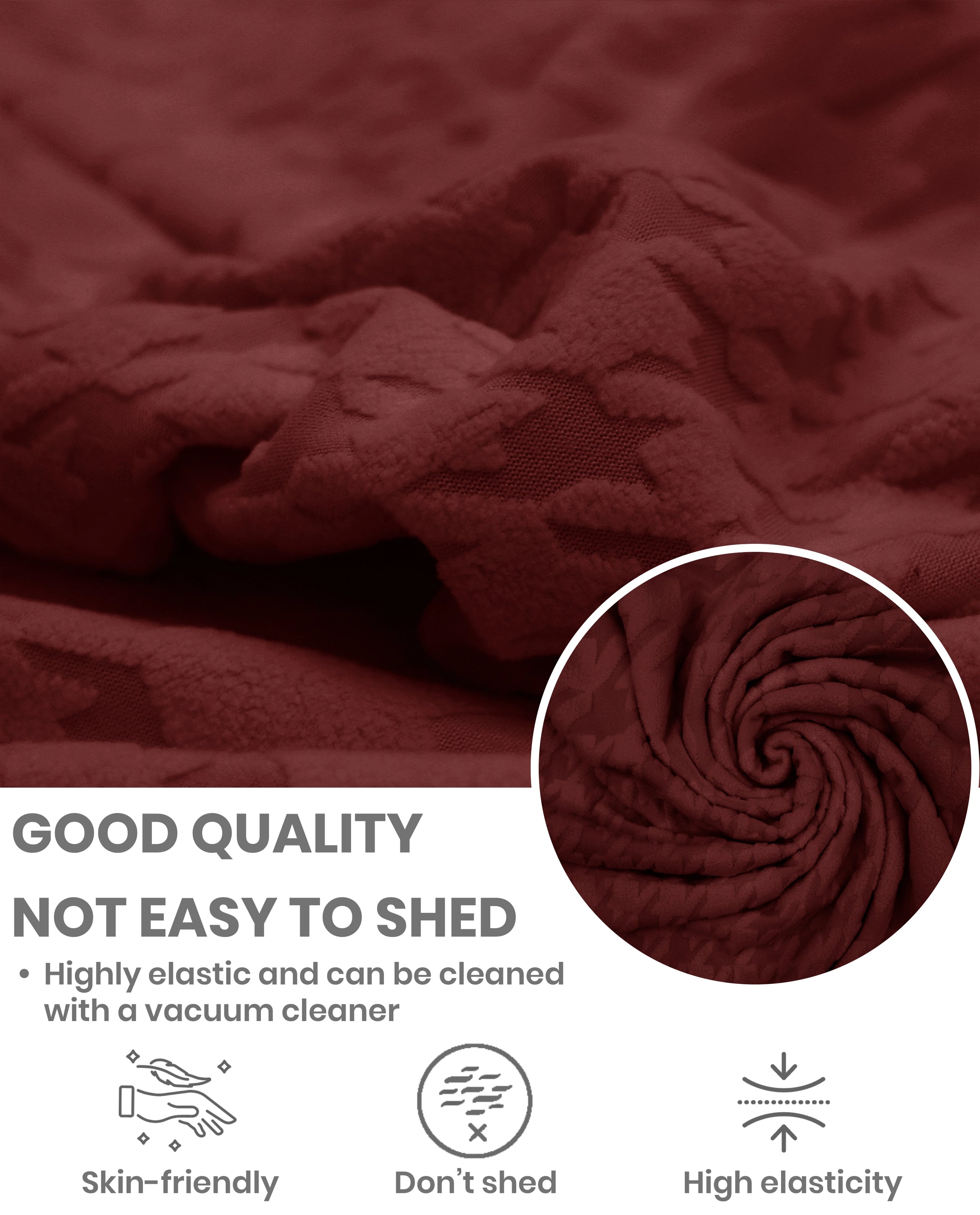 Lukzer Pastel Shades Textured Sofa Cover - Deep Maroon Square Knit (SC-179-01)