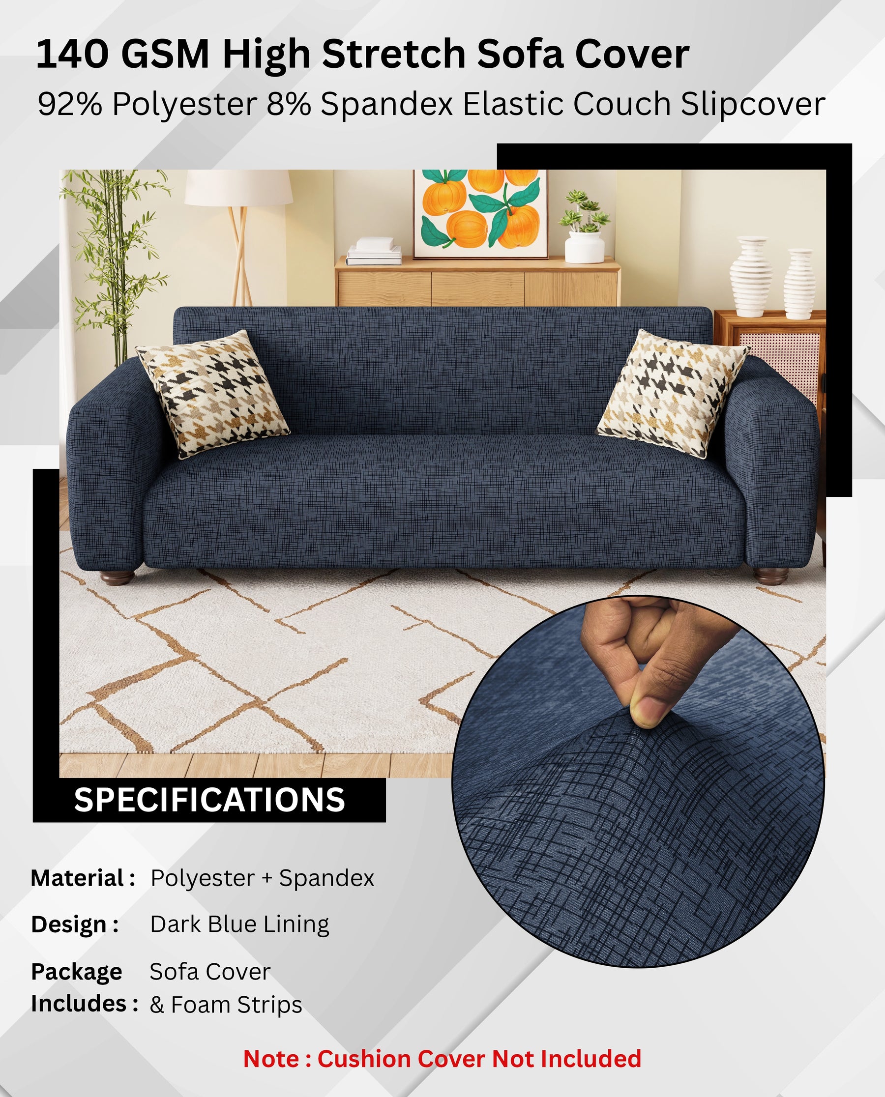 Lukzer Polyester Sofa Cover  Dark Blue Lining (SC-023-01)