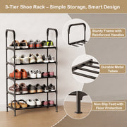 Lukzer 5-Tier Metal & Plastic Space-Saving Shoe Organizer Rack (MSR-005/Black)