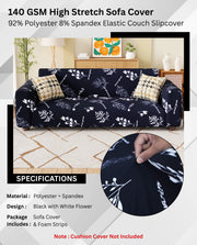 Lukzer Polyester Sofa Cover - Black with White Flower (SC-002-01)