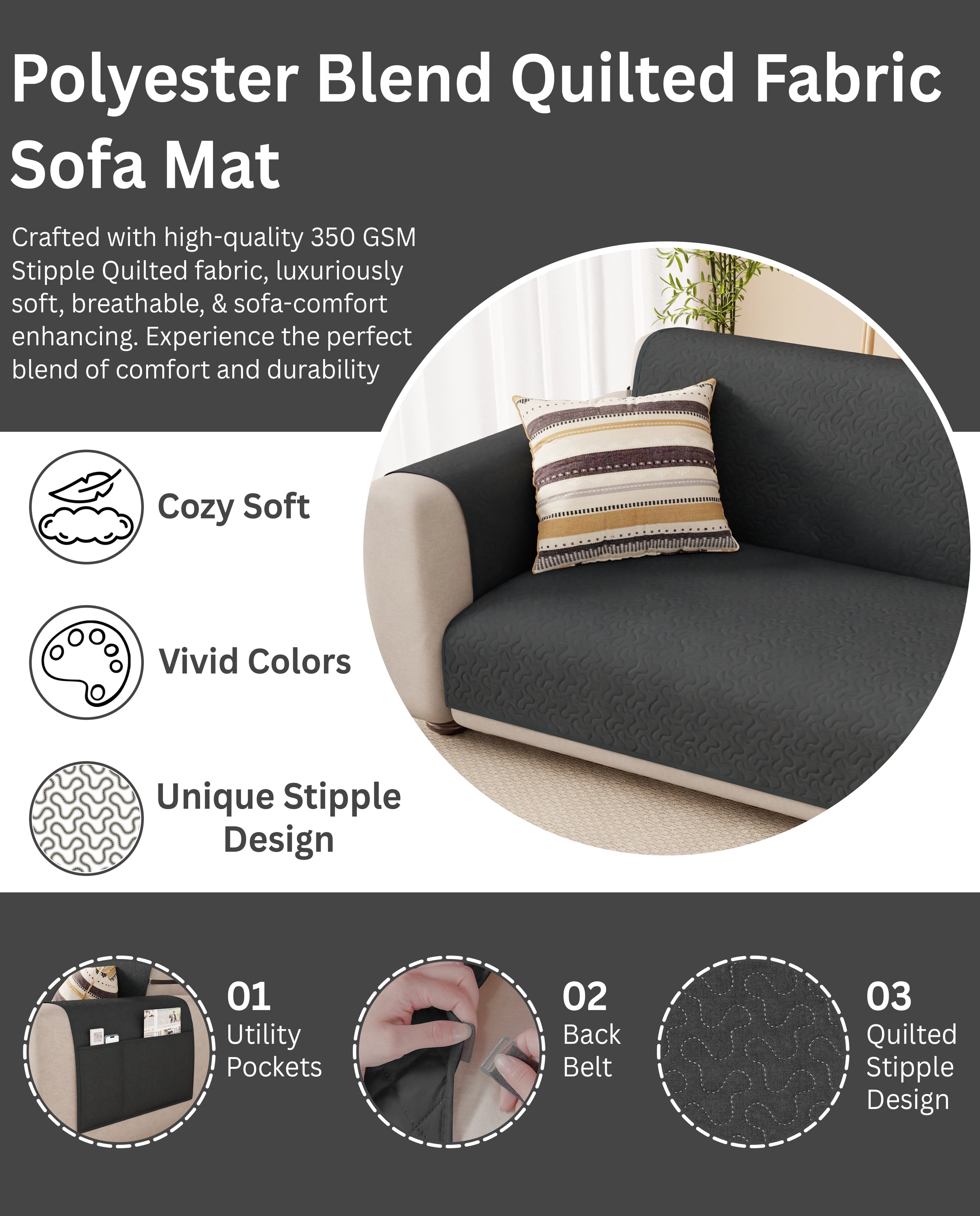 Lukzer Quilted Sofa Mat Stipple Grey (SC-208-01)