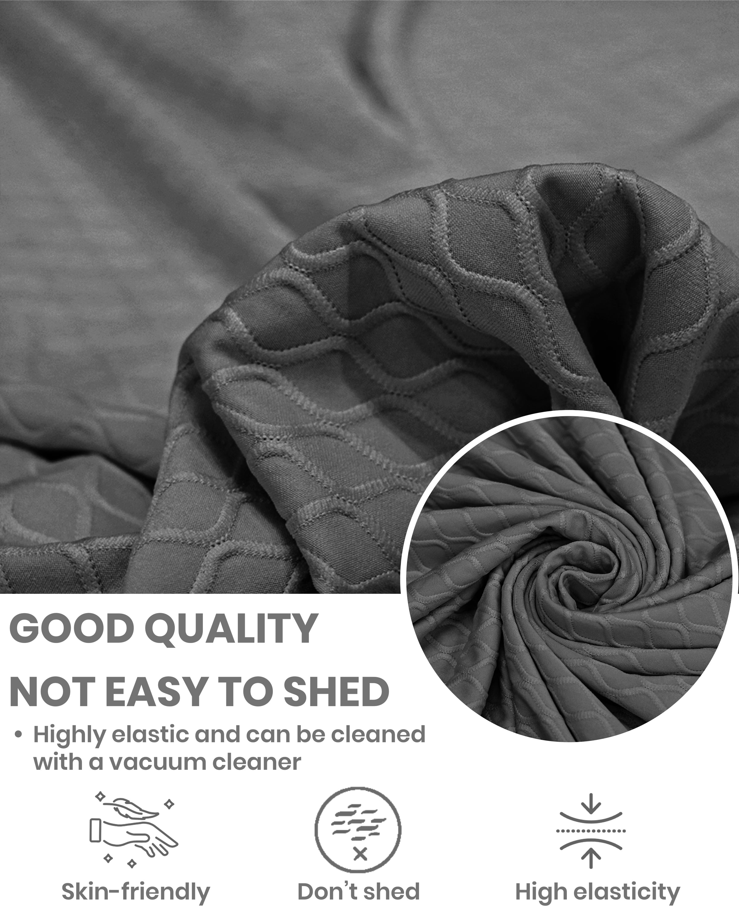Lukzer Pastel Shades Textured Sofa Cover -  Dark Grey Curved Diamond (SC-150-01)