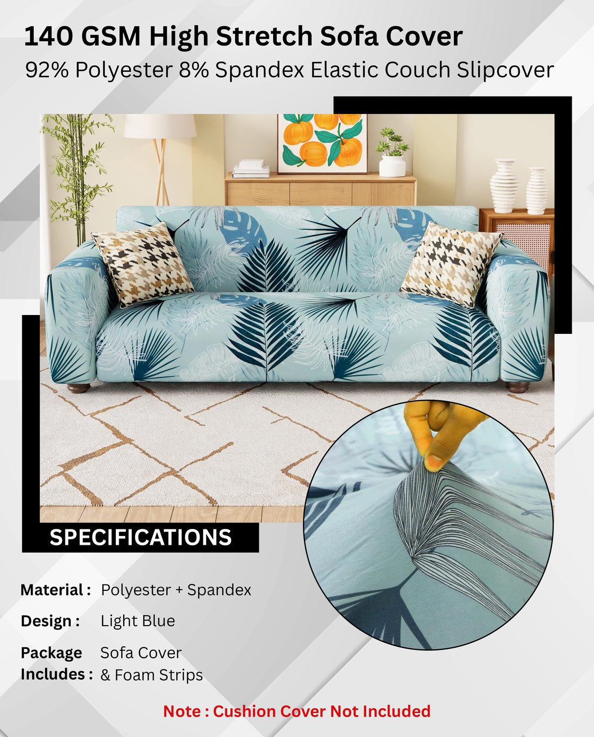 Lukzer Polyester Sofa Cover Light Blue (SC-008-01)