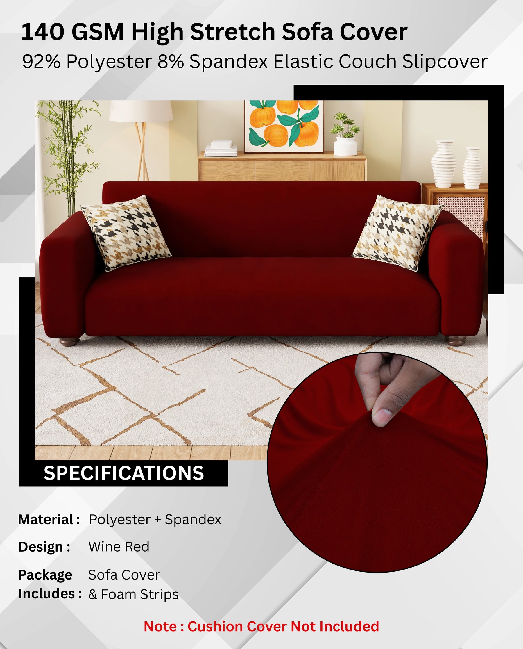 Lukzer Polyester Sofa Cover Wine Red (SC-049-01)