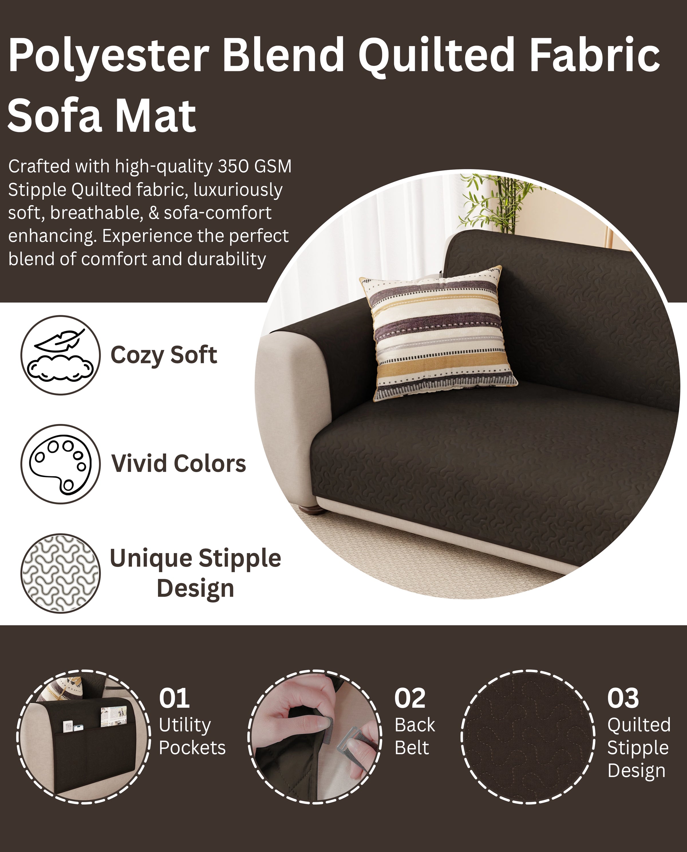 Lukzer Quilted Sofa Mat Stipple Dark Brown (SC-207-01)