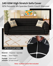 Lukzer Polyester Sofa Cover - Black Checks (SC-028-01)