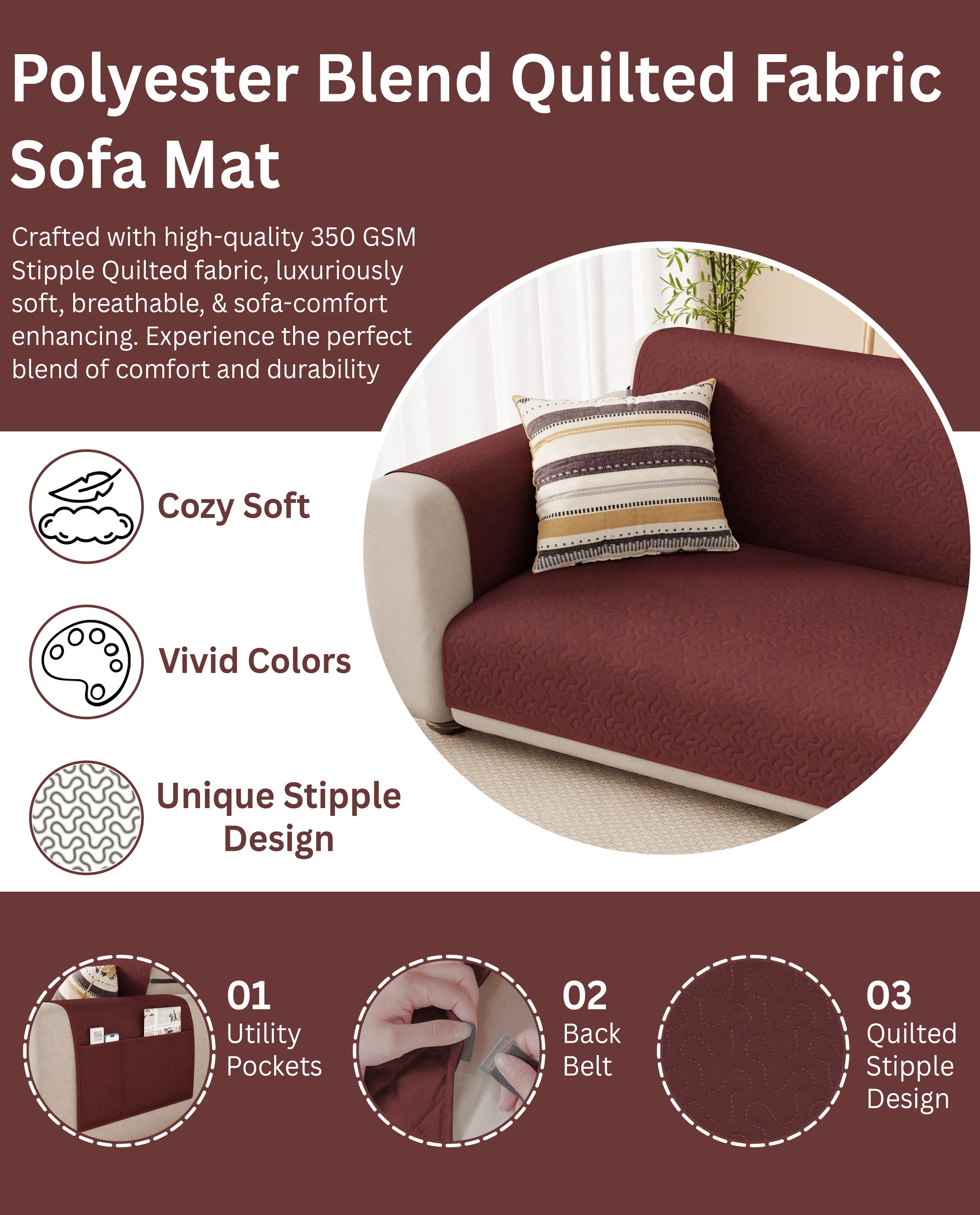 Lukzer Quilted Sofa Mat Stipple Maroon (SC-209-01)