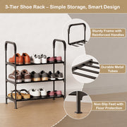 Lukzer 3-Tier Metal & Plastic Space-Saving Shoe Organizer Rack (MSR-003/Black)