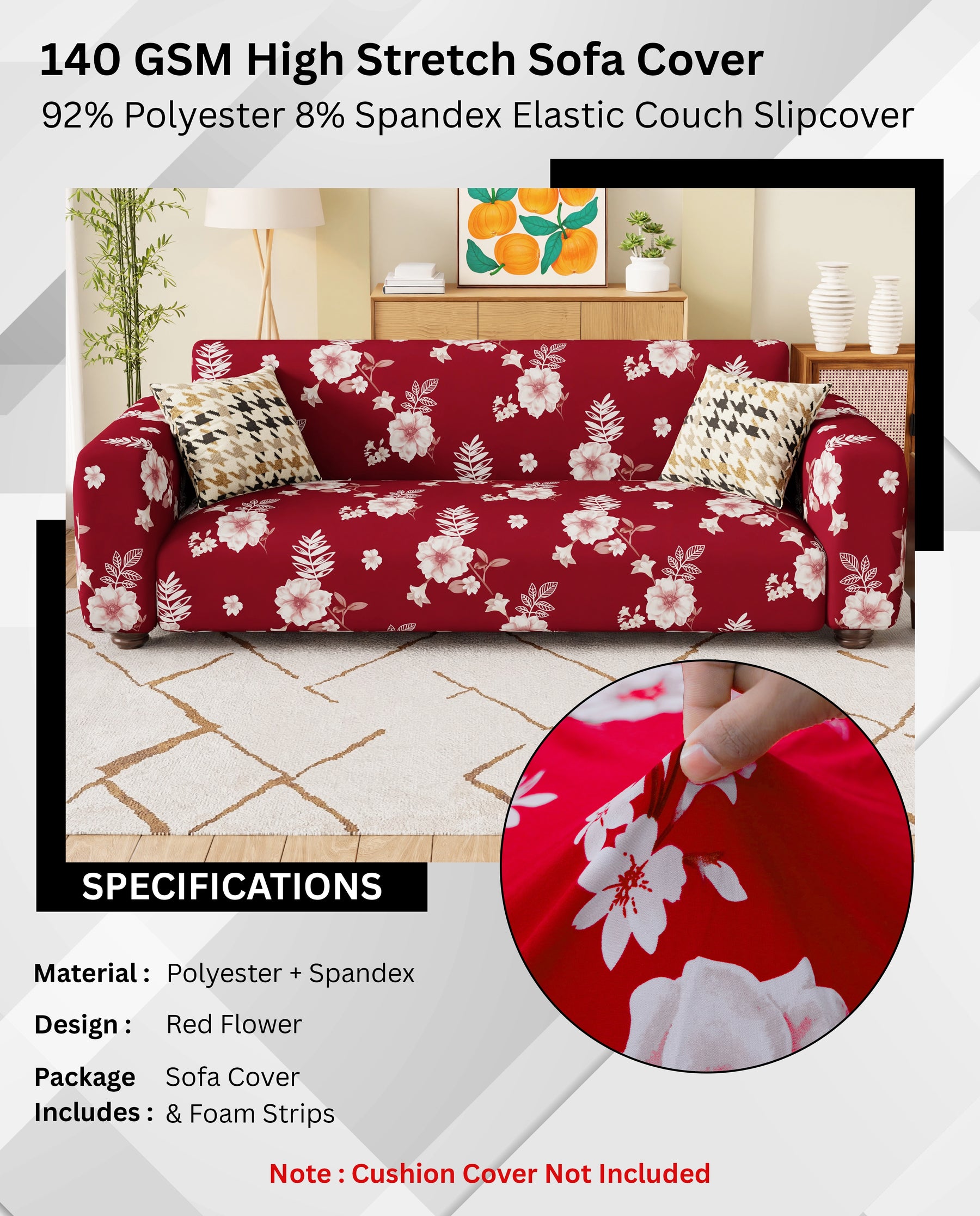 Lukzer Polyester Sofa Cover Red Flower (SC-014-01)