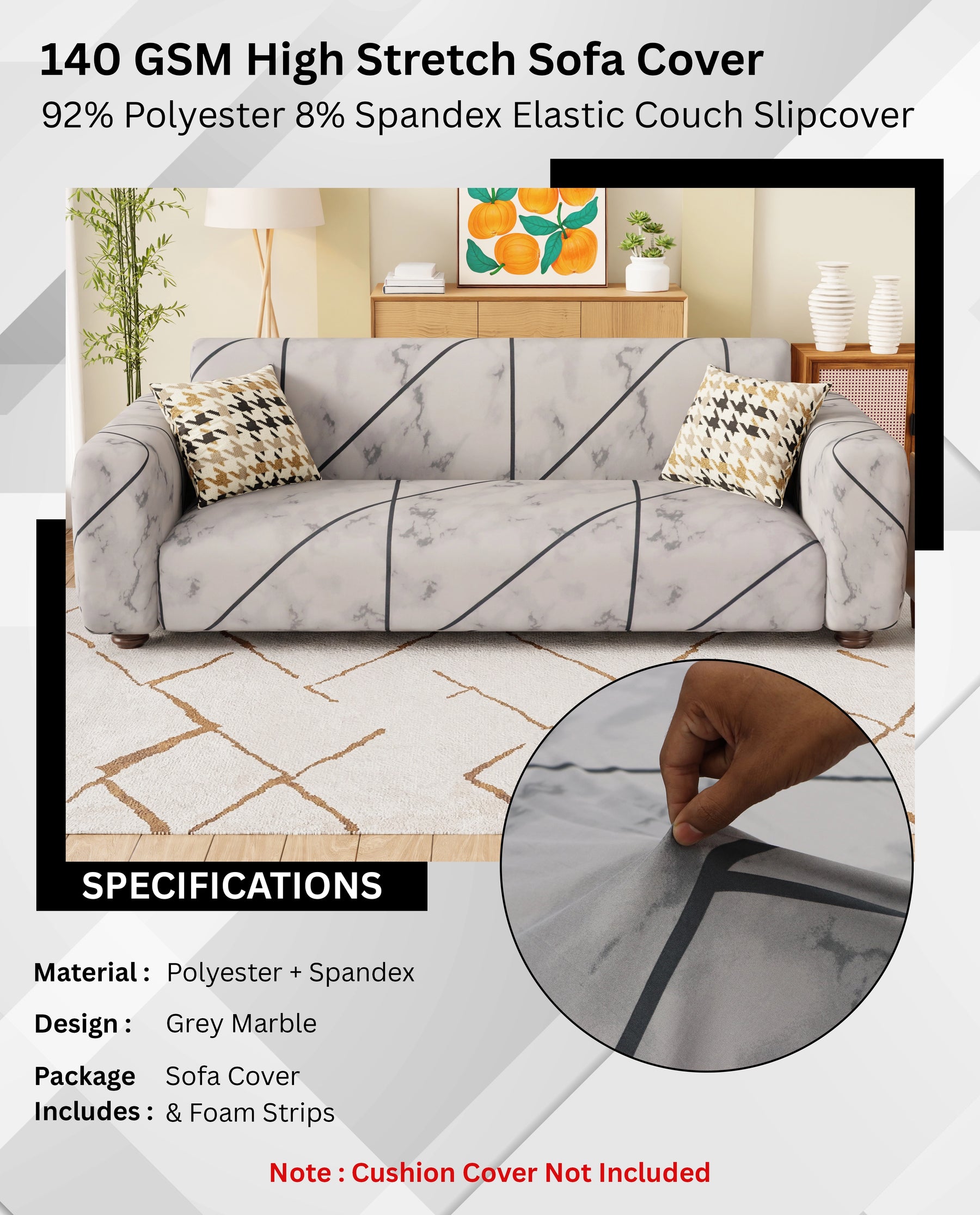 Lukzer Polyester Sofa Cover - Grey Marble (SC-039-01)