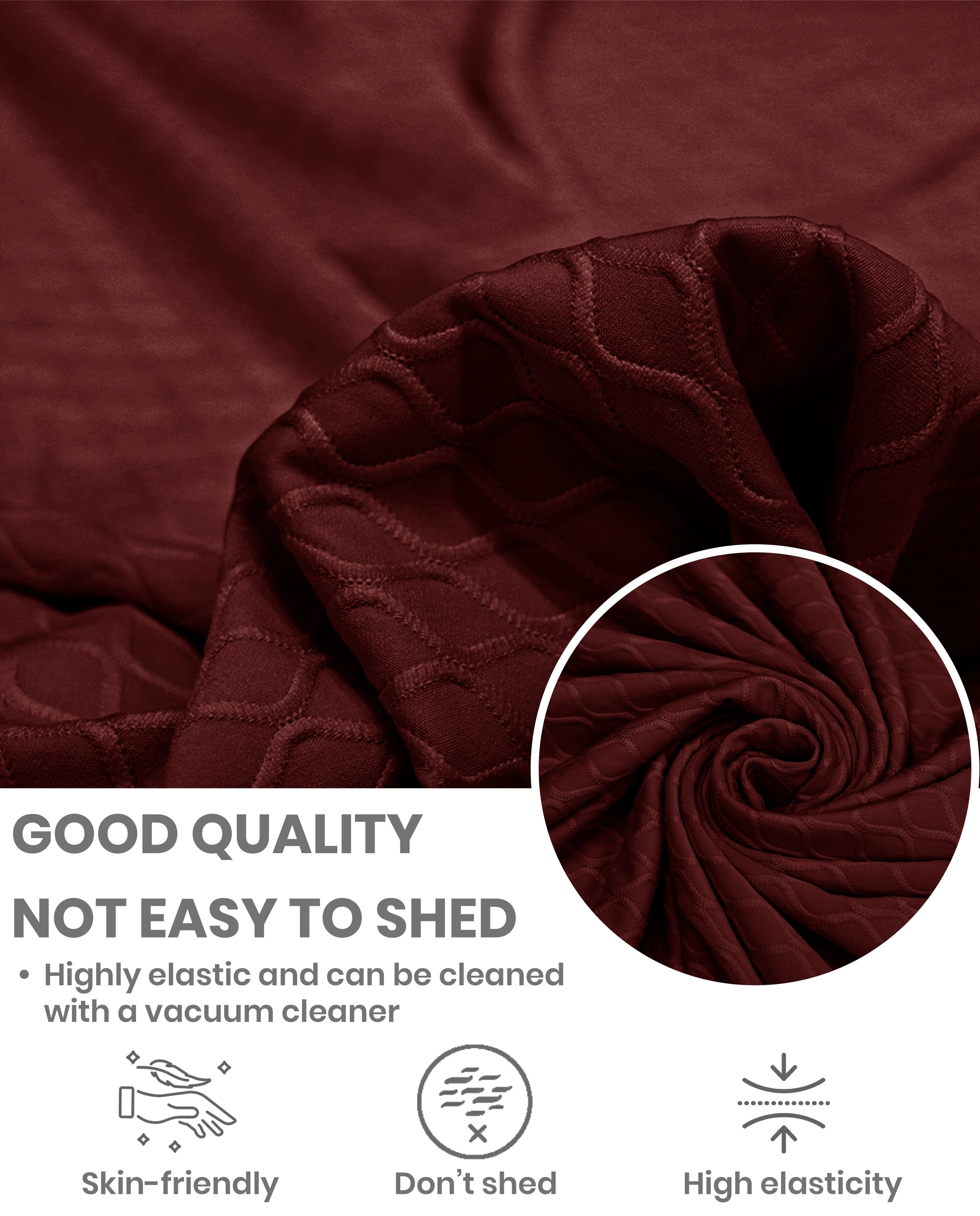 Lukzer Pastel Shades Textured Sofa Cover -  Deep Maroon Curved Diamond (SC-151-01)
