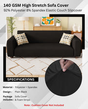 Lukzer Polyester Sofa Cover Plain Black (SC-029-01)