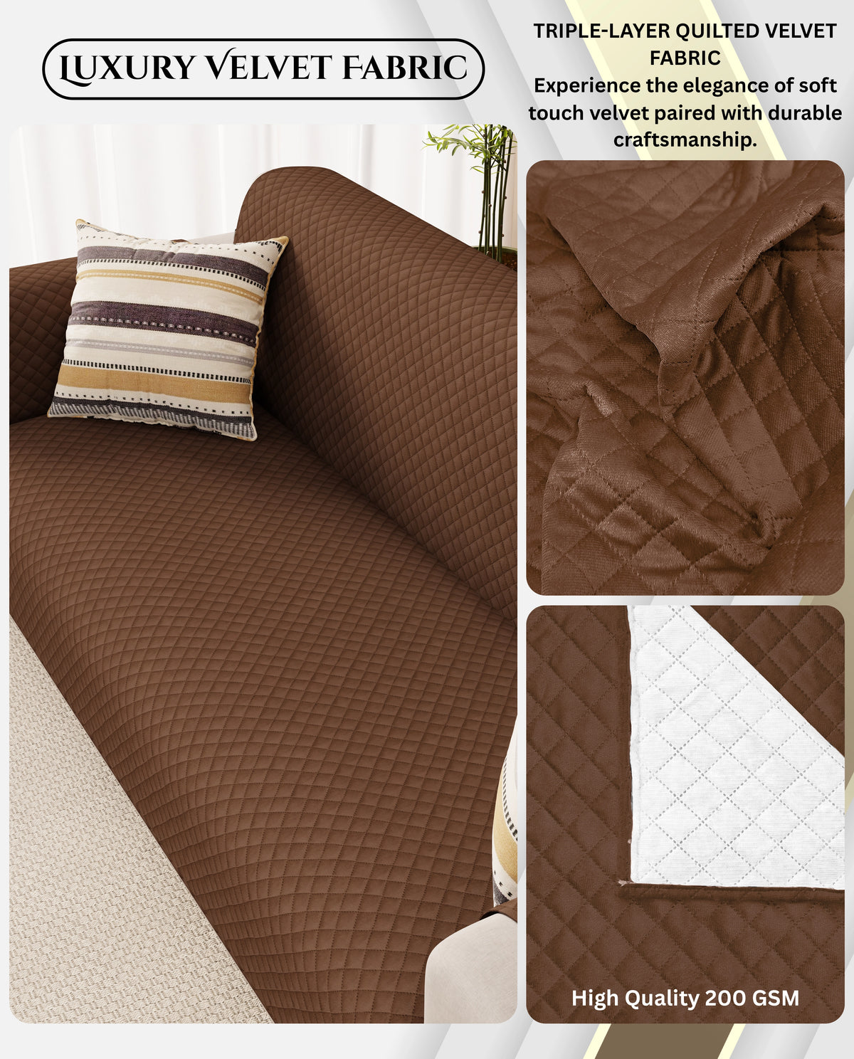 Lukzer Quilted Velvet Sofa Mat Caramel Brown (SC-222-01)