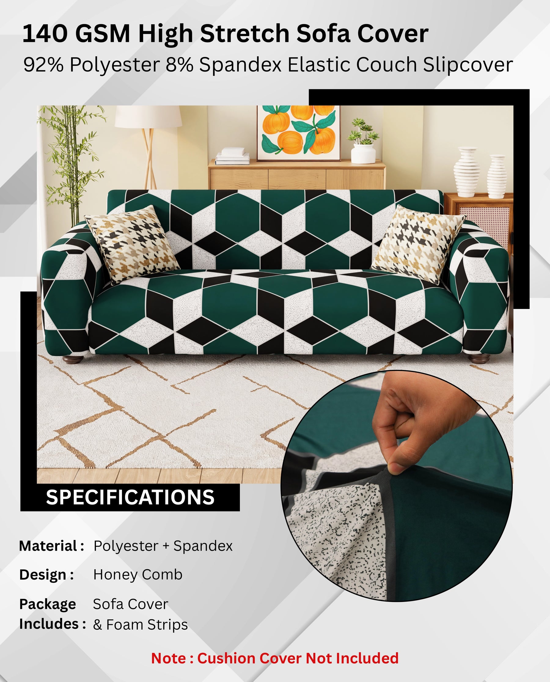 Lukzer Polyester Sofa Cover - Honeycomb (SC-040-01)
