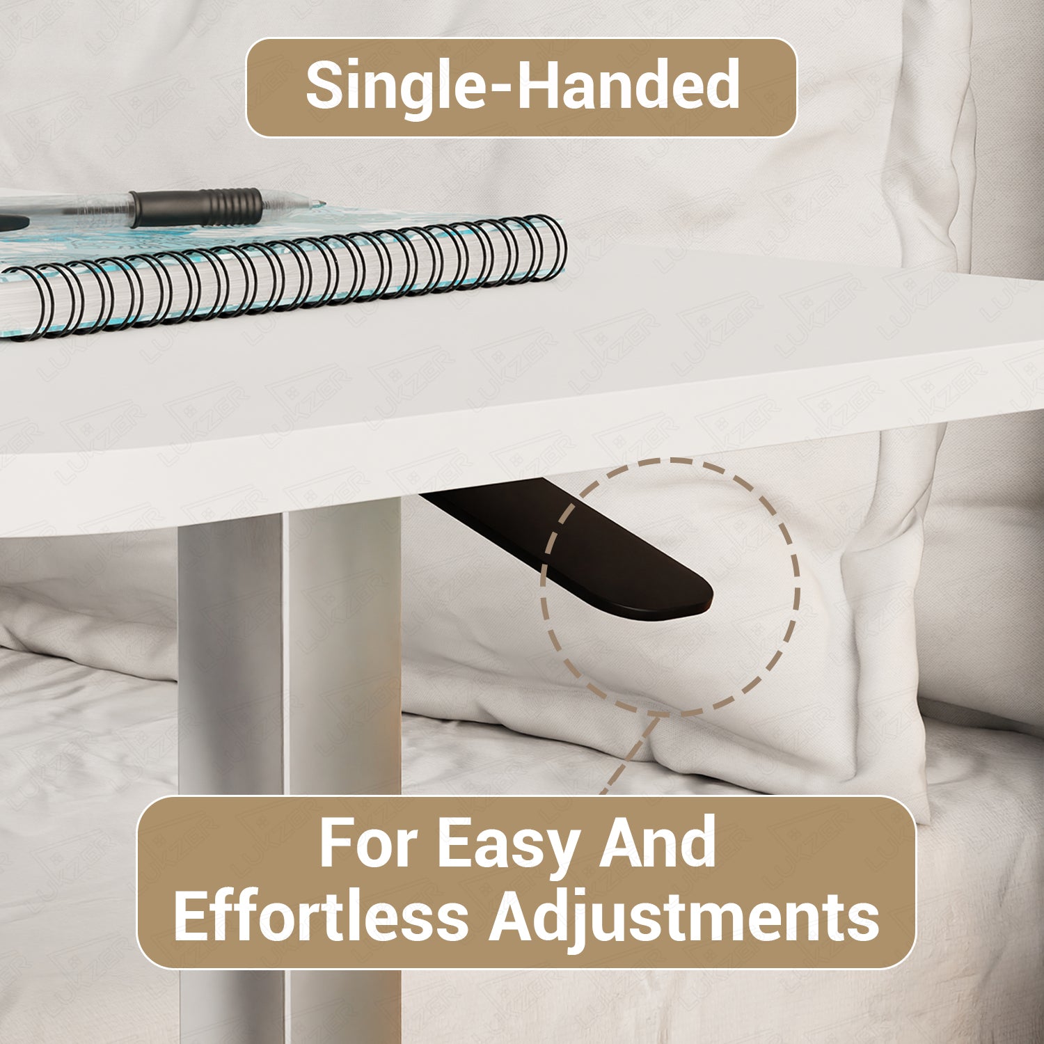 Lukzer Modern Adjustable Overbed Study Table with Wheels (MST-002/White & White)