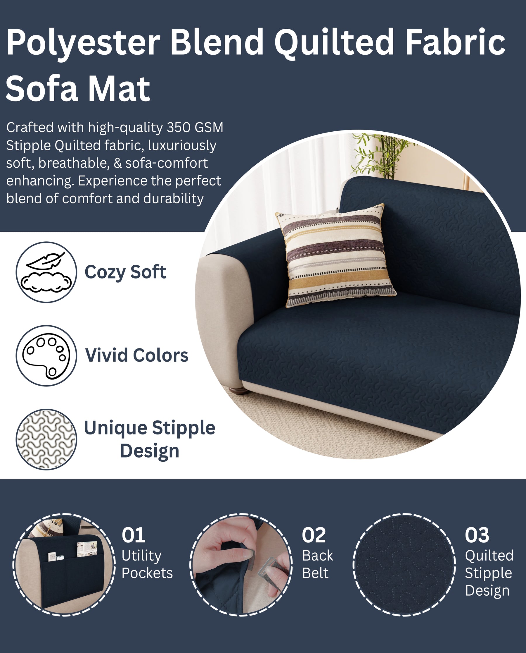 Lukzer Quilted Sofa Mat Stipple Blue (SC-206-01)