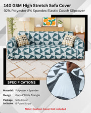 Lukzer Polyester Sofa Cover - Grey & White Triangle (SC-037-01)