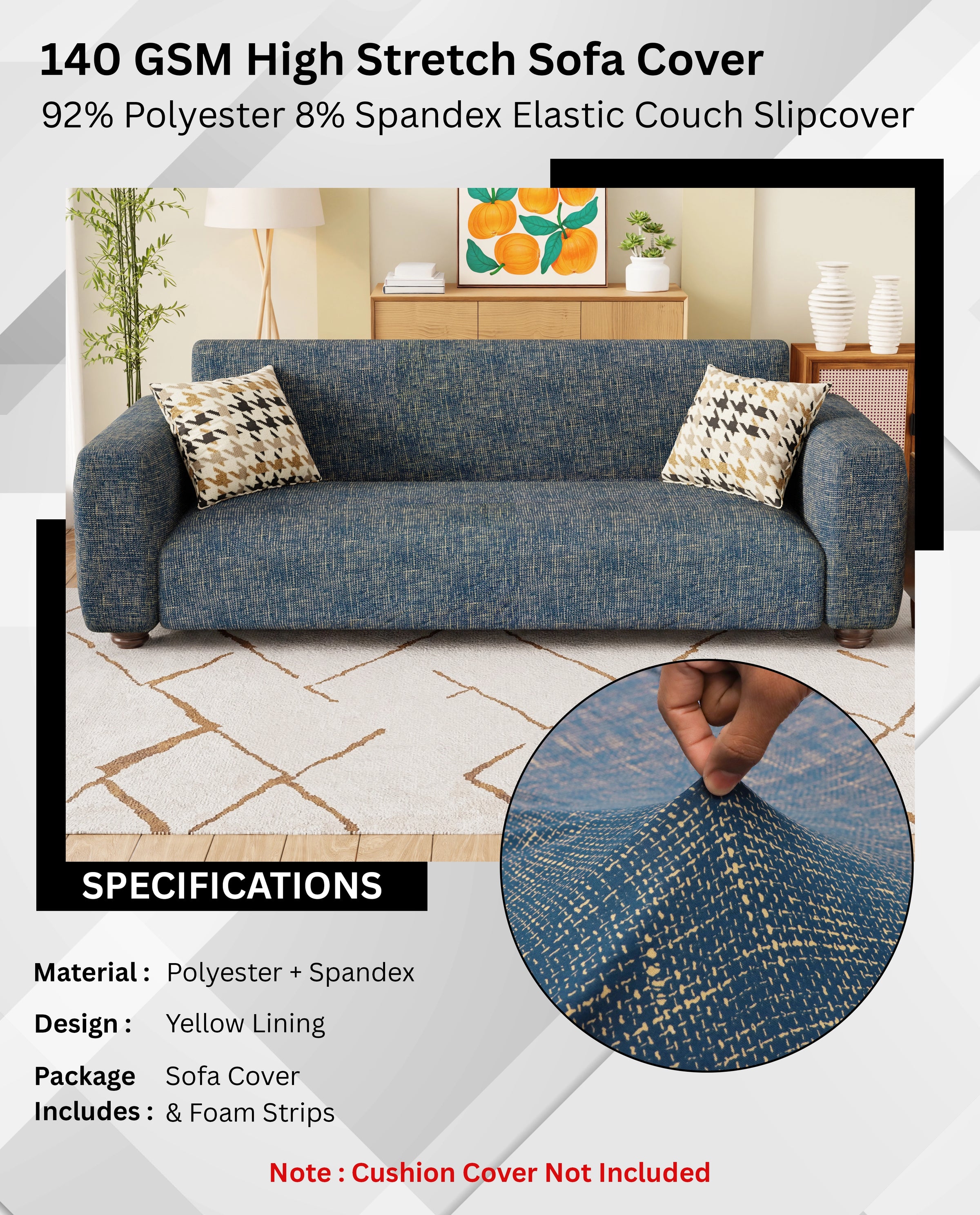 Lukzer Polyester Sofa Cover  Yellow Lining (SC-025-01)