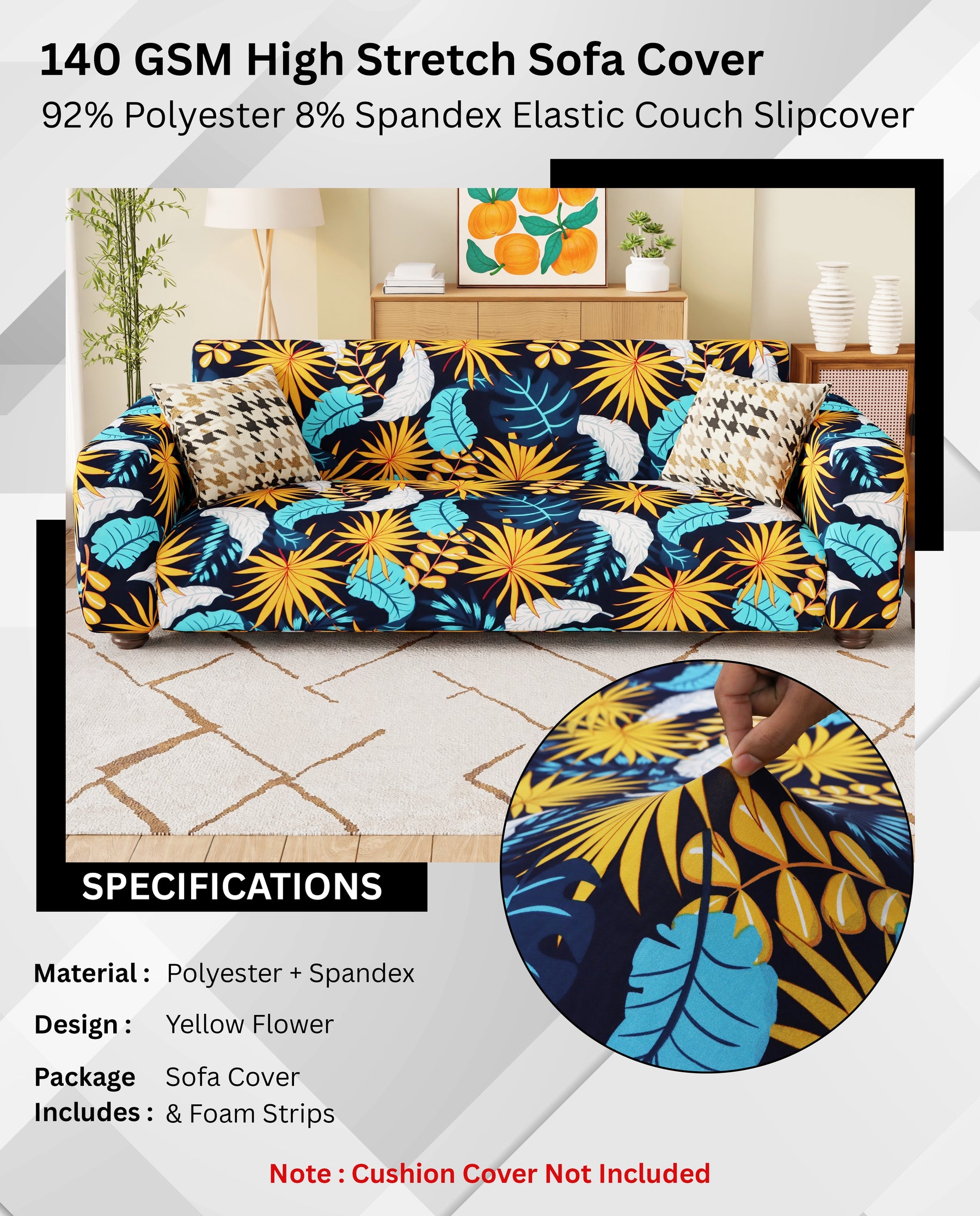 Lukzer Polyester Sofa Cover Yellow Flower (SC-018-01)