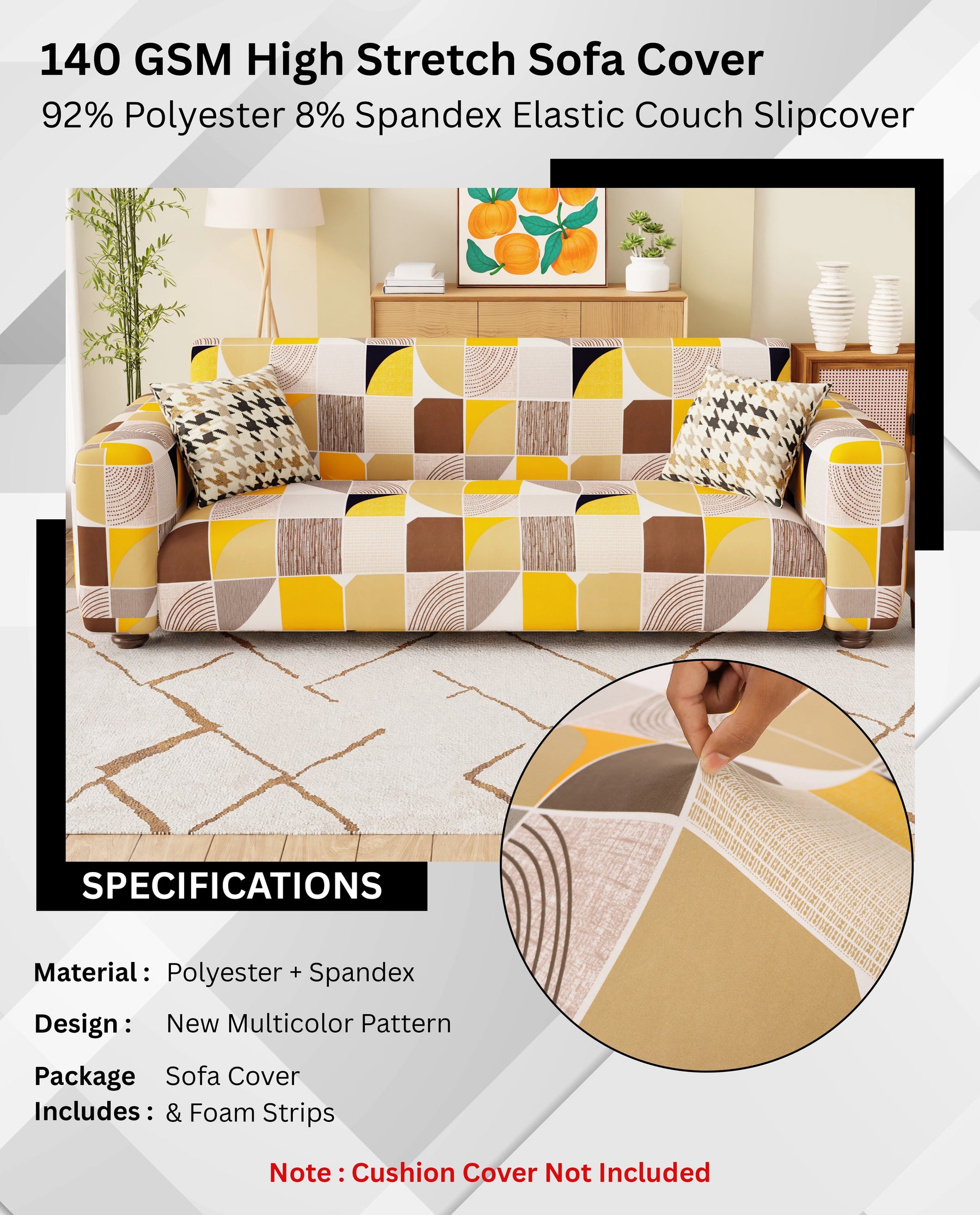 Lukzer Polyester Sofa Cover - New Multicolor (SC-043-01)
