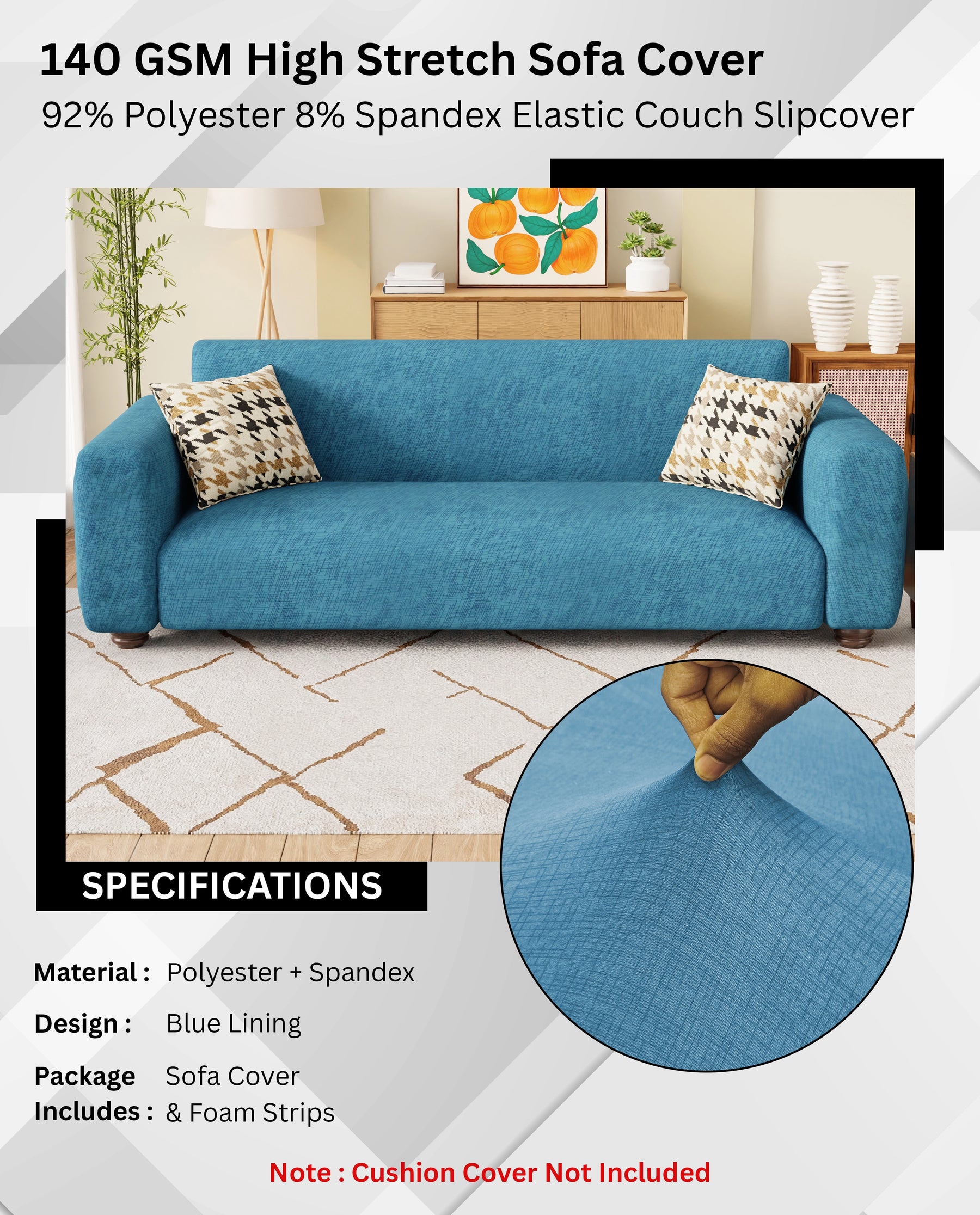Lukzer Polyester Sofa Cover Blue Lining (SC-022-01)